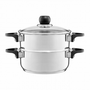 Oala inox cu capac si steamer 20cm, 3 piese, Vikos