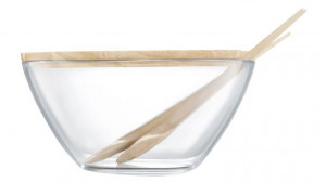 Salatiera cu tacamuri si capac lemn 23cm, Natural - Img 2
