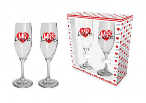 Set 2 pahare sampanie 220ml, Mrs&Mr Love, Bg-Tech