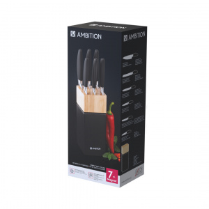 Set cutite, 7 piese, bloc lemn negru, Magnat - Img 6