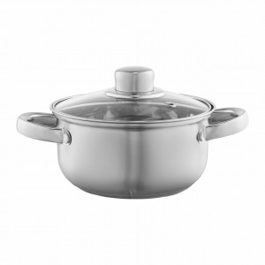 Prezentarea unei oale inox din gama Sally, cu un finisaj satinat la exterior si unul lucios la interior