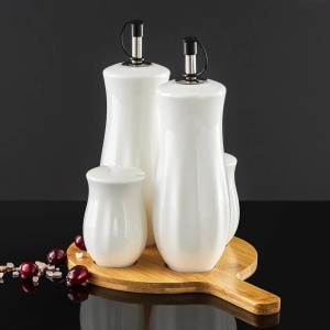 Set recipiente condimente, tava rotunda, 5 piese, alb mat, Natural - Img 2
