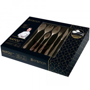 Set tacamuri inox, 50 piese, 12 persoane, ambalate in cutie cadou, Napoli - Img 2