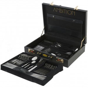 Set tacamuri inox, 72 piese, 12 persoane, ambalate in valiza, Prato