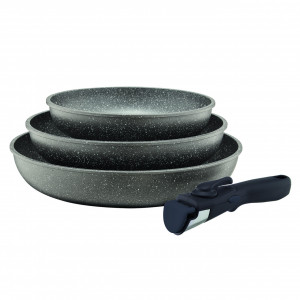 Set tigai cu maner detasabil, 4 piese, invelis Qualum Basic Stone Edition, Silverstone