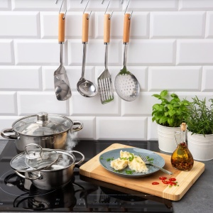 Spatula zimtata cu maner lemn 33.4cm, Natural - Img 3