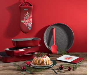 Tava copt cu capac plastic 49x29cm, cu invelis Non-stick, Cherry - Img 4