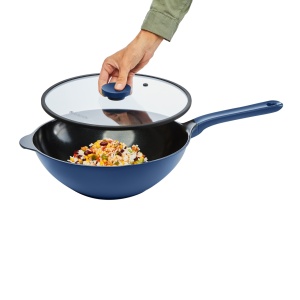 Tigaie wok cu capac 30cm, invelis Qualum Ceramic, Cobalt - Img 3
