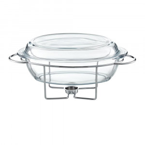 Vas termorezistent cu incalzitor 4.5L, suport argintiu, chafing dish, Saule - Img 2