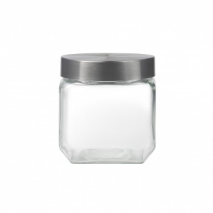 Borcan depozitare cu capac inox 0.9L, patrat, Milos