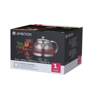 Prezentarea cutiei originale Ambition, in care vine ambalat acest ceainic sticla din gama Lux