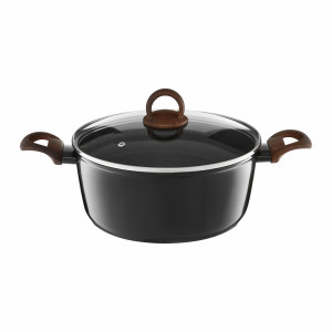 Oala cu capac 24cm, 4.3L, invelis Qualum Basic Stone Edition, Darkwood