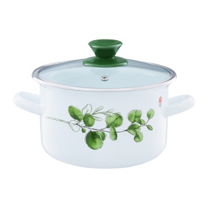 Oala email cu capac 20cm, 3.8L, eucalipt, Emalia Olkusz - Img 1