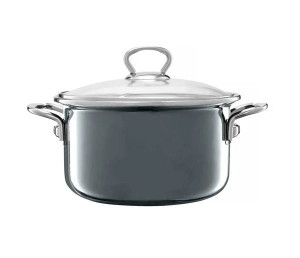 Oala emailata cu capac 18cm, 2L, gri, Optimum