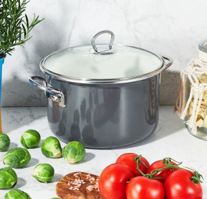 Oala emailata cu capac 18cm, 2L, gri, Optimum - Img 4
