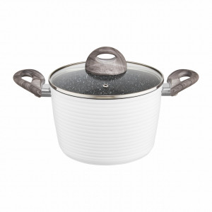 Oala inalta cu capac 24cm, 6.5L, invelis Qualum Basic Stone Edition, Wavy