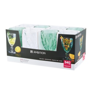 Pahar cu picior 340ml, mix culori, Diamond - disponibil in display 8 buc, Pret buc, cantitate minima de comanda 8 buc - Img 3