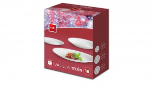 Set farfurii 18 piese Titan, cu onduleuri neregulate pe margine, prezentate in cutia originala