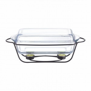 Vas termorezistent cu incalzitor 3.9L, suport negru, chafing dish, Saule - Img 2