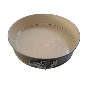 Forma tort 27cm, baza detasabila, auriu, invelis ceramic bej