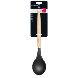 Lingura servire cu maner lemn, plastic gri, Natural - Img 2