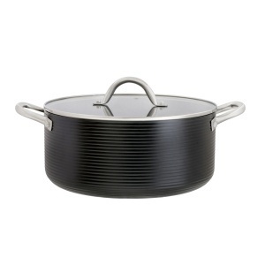 Oala cu capac 28cm, 7.4L, invelis Qualum Basic, Ribs