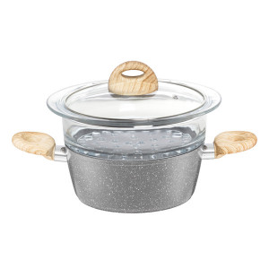 Oala cu capac si steamer 20cm, 2.3L, invelis Stone Effect, Kenya