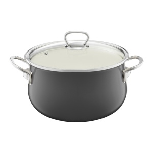Oala email cu capac 20cm, 2.6L, gri, Optimum