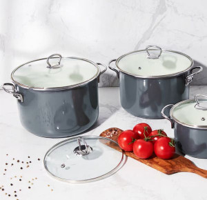 Oala emailata cu capac 20cm, 2.6L, gri, Optimum - Img 3