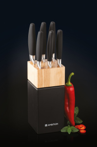 Set cutite, 7 piese, bloc lemn negru, Magnat - Img 2