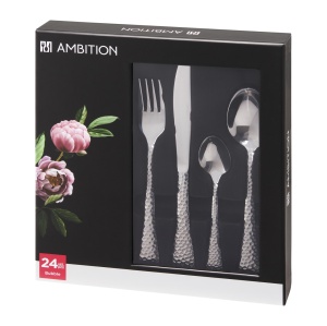 Prezentarea cutiei originale Ambition, in care vine ambalat acest set tacamuri Bubble