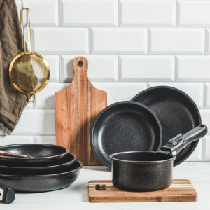 Set tigai si oala cu maner detasabil, 4 piese, invelis Qualum Basic Stone Edition, Gold - Img 2