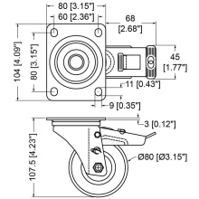 Roata cu frana 80x32 mm W0985/80 Penn-Elcom