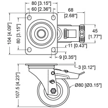 Roata cu frana 80x32 mm W0985/80 Penn-Elcom - Img 3