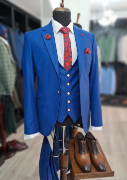 Costum Barbati Slim Fit Cu Vesta Albastru