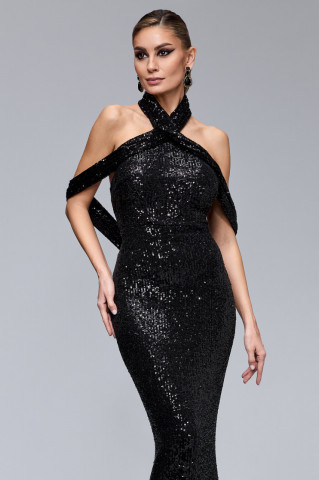 Rochie BBY Lunga Eleganta Neagra Din Paiete - Img 2