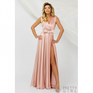 Rochie Rose lunga de ocazie fara maneca Pretty Girl - Img 1