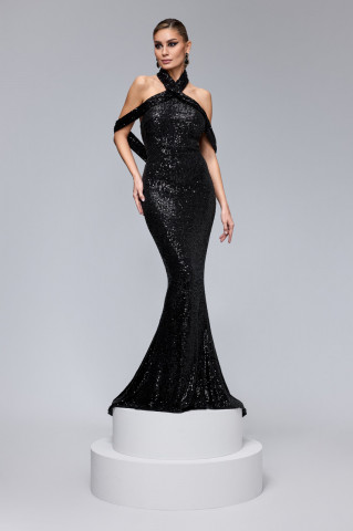Rochie BBY Lunga Eleganta Neagra Din Paiete - Img 1