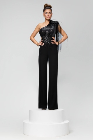Salopeta BBY Neagra accesorizata cu franjuri - Img 1