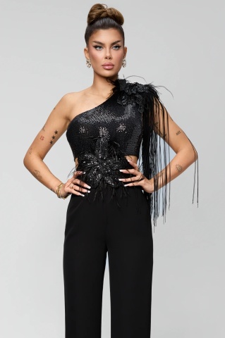 Salopeta BBY Neagra accesorizata cu franjuri - Img 3