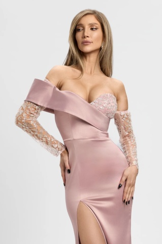 Rochie BBY Lunga Eleganta Din Tafta Roz - Img 2