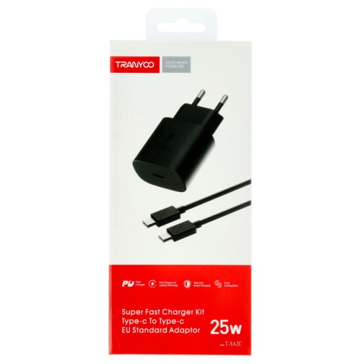 Incarcator retea Fast Charge Type-C - Type-C 25W TRANYOO T-SA2C BLACK
