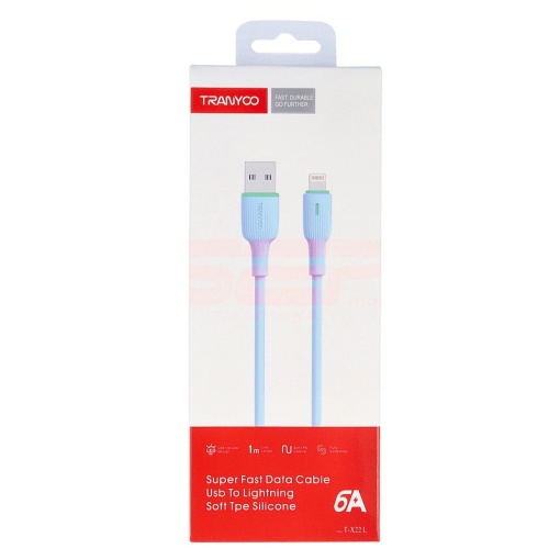 Cablu date soft silicone USB - Lightning TRANYOO Fast Charge T-X22 Blue