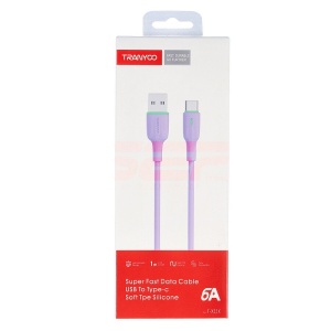 Cablu date soft silicone USB - Type-C TRANYOO Fast Charge T-X22 Purple - Img 1