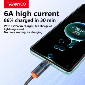 Cablu de date Tranyoo AC-6, USB la Type-C, 100W, 6A, afisaj digital de putere, cablu impletit, compatibil iOS si Android, Negru - Img 4