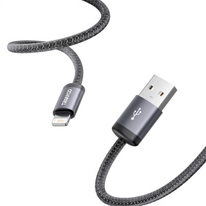 Cablu de date si incarcare rapida Tranyoo T-S20 L, USB la Lightning, cip inteligent de recunoastere, conectori din aliaj de zinc, cablu impletit din nailon, incarcare la temperatura scazuta, compatibil iPhone si iPad, Negru