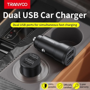 Incarcator auto Tranyoo T-C20, 2 porturi USB, 2.4A, 12W, carcasa din aluminiu, compatibil iOS si Android, Negru - Img 2