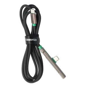 Cablu de date si incarcare rapida Tranyoo CC10, Type-C la Type-C, 240W, cu suport stand integrat, conector in unghi 90 grade, carcasa din aliaj de titan, cablu impletit, 1.2 m, pentru telefon, tableta si laptop, compatibil iOS si Android, Gri - Img 10