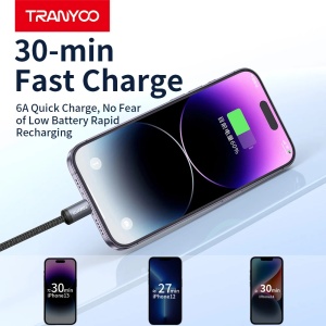 Cablu de date si incarcare rapida Tranyoo T-S20 L, USB la Lightning, cip inteligent de recunoastere, conectori din aliaj de zinc, cablu impletit din nailon, incarcare la temperatura scazuta, compatibil iPhone si iPad, Negru - Img 5