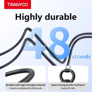 Cablu de date Tranyoo AC-6, USB la Type-C, 100W, 6A, afisaj digital de putere, cablu impletit, compatibil iOS si Android, Negru - Img 5